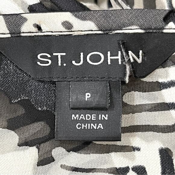 St. John Sheer Lined Silk Blend Draped Neck Sleeveless Cami Black Cream Top - S - Picture 9 of 13